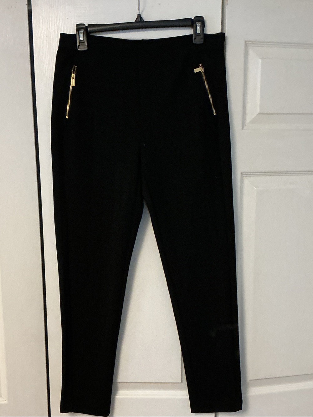 Jones New York Black Ponte Skinny Pants with Gold Zipper Accents